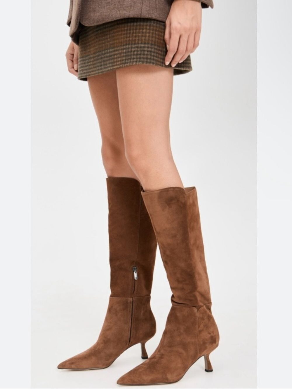 Sam Edelman Taylin Pointed Toe Kitten Heel Knee High Boot Brown Suede - NWT